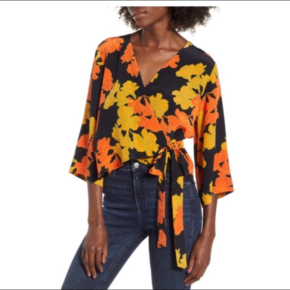 TOPSHOP | bold floral crop wrap top US 0 - Picture 1 of 6
